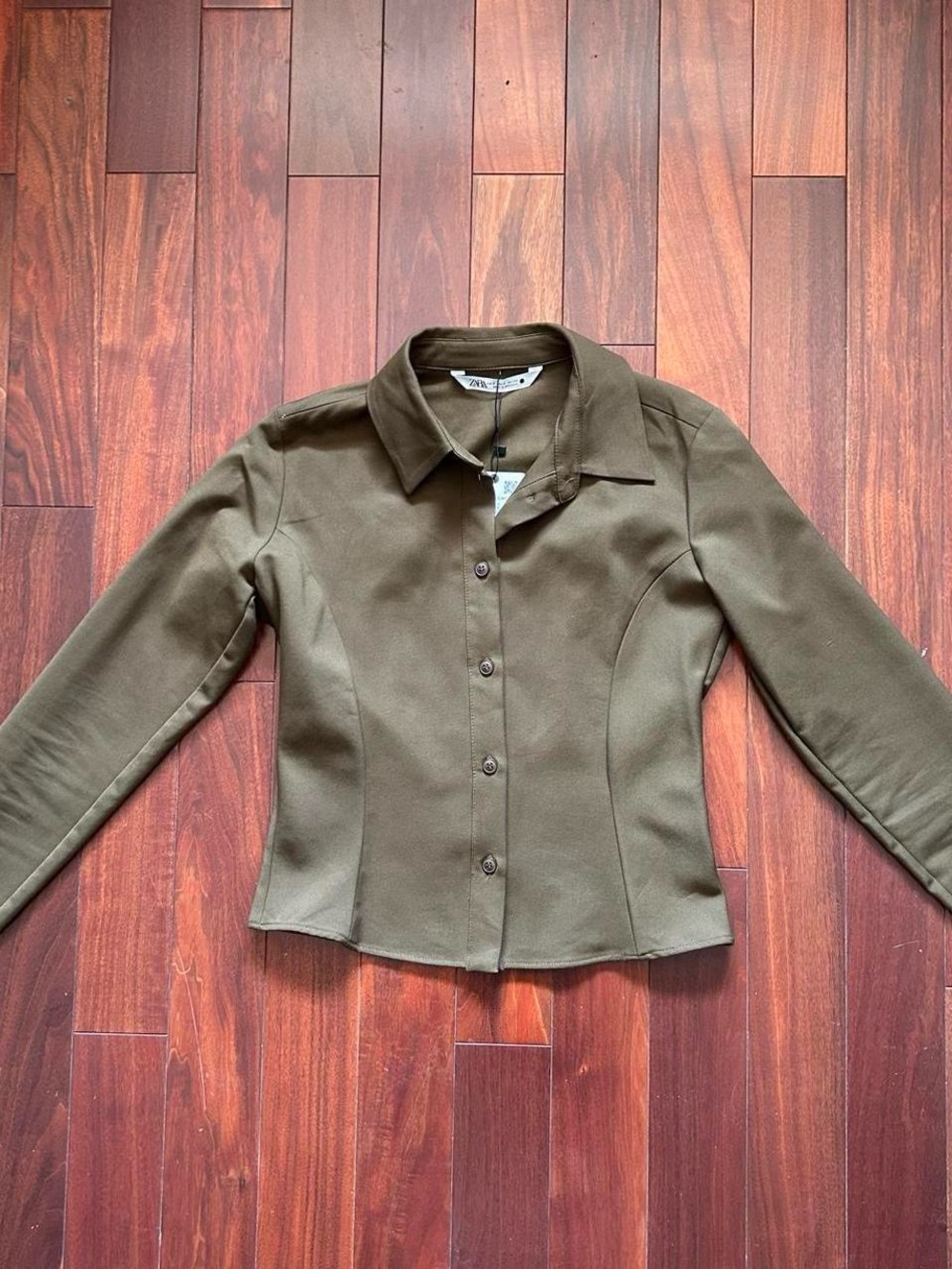 Zara Olive Button-Front Fitted Shirt